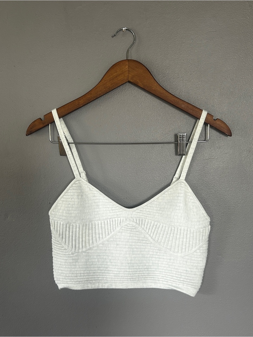 Aerie Ribbed Seamless Cropped Cami Tank Top Light Gray Medium